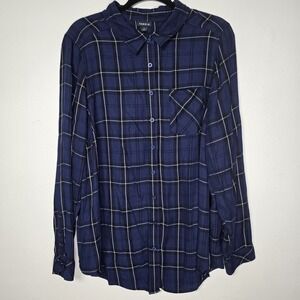 Torrid‎ Womens 2X Blue Plaid Button Up Lobg Sleeve Shirt Dark Academia Top